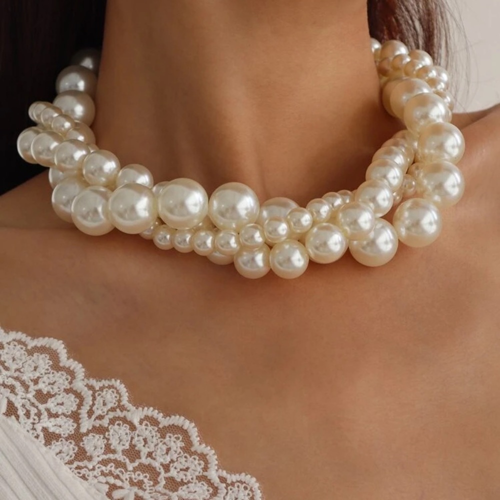 New! Vegan Pearl Layered Collar Necklace (3028)